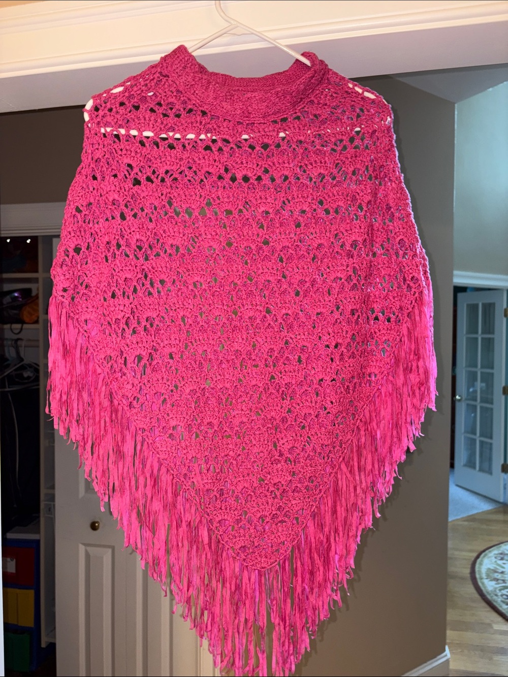 Handmade Hot Pink Crochet Fringe Poncho